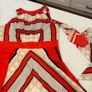 Eliza J Red and Cream Geometric Women’s Dress